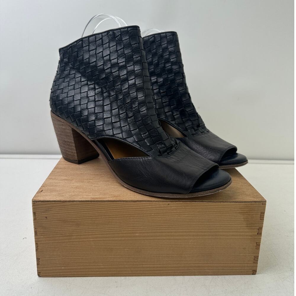 Patricia Nash Rosetta Black Woven Leather Peep Toe Ankle Boots Women's Sz 8.5